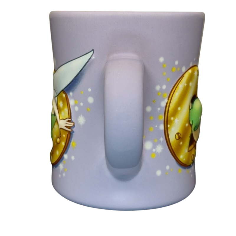 Disney Tinker Bell stuck in keyhole vintage mug lavender ceramic mug with Tinker Bell art around handle