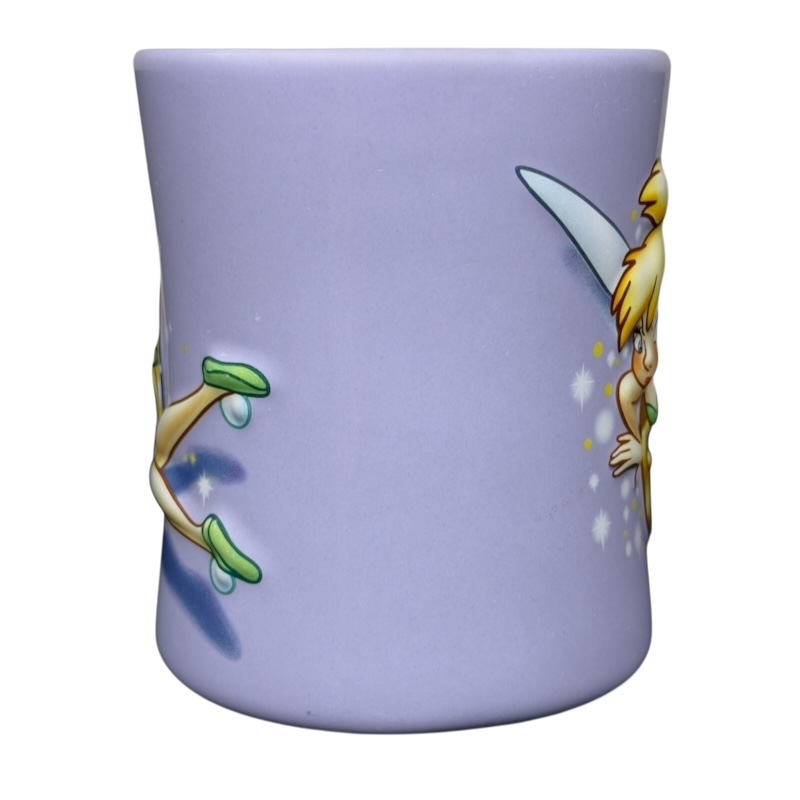 Lavender ceramic collector mug featuring Disney Tinker Bell stuck in keyhole vintage mug design