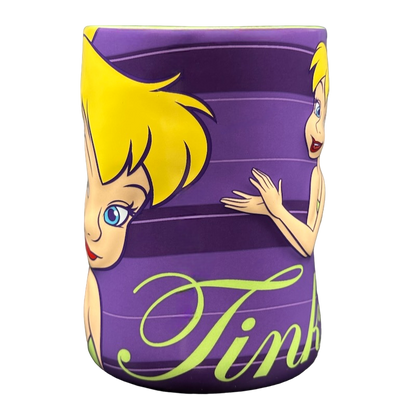 Disney Tinker Bell vintage mug purple ceramic featuring Tinker Bell faces and large cursive Tink logo