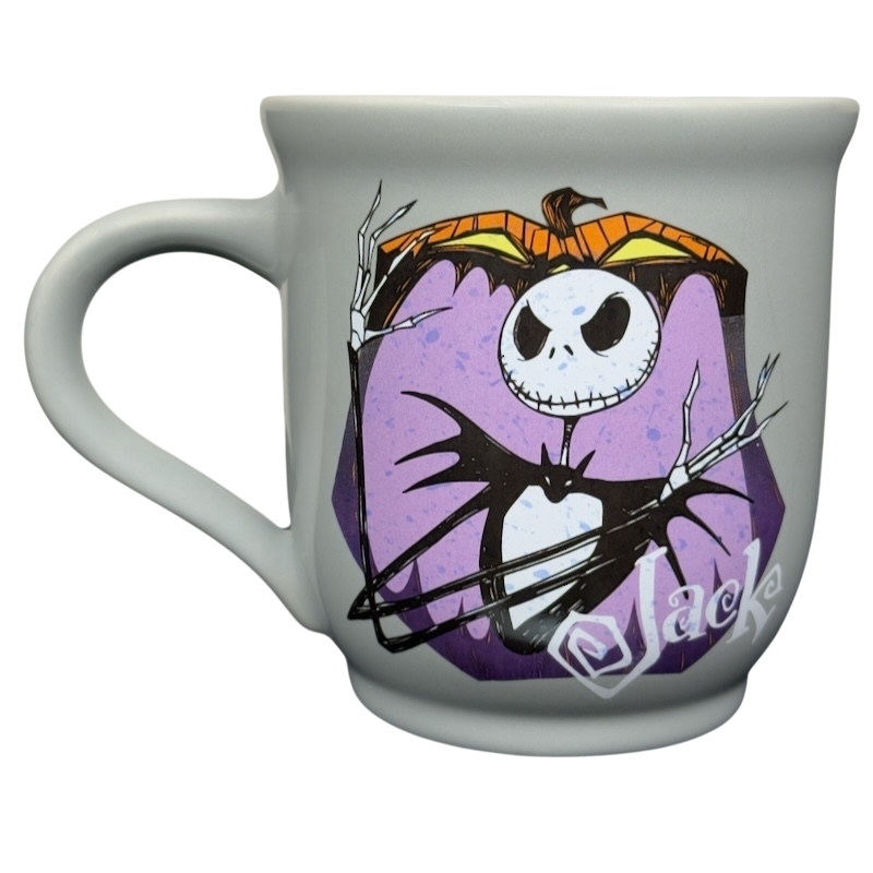 Disney Nightmare Before Christmas Jack Skellington mug white ceramic cup with purple pumpkin graphic