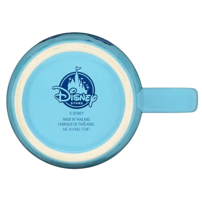 Bottom view of a blue Disney Store Stitch Ukulele Mug Flower with logo and design details