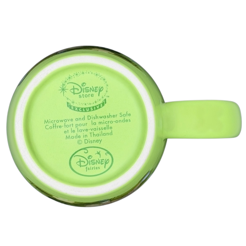 Bottom view of Tinker Bell Floral Collectible Mug Disney Store marked microwave and dishwasher safe