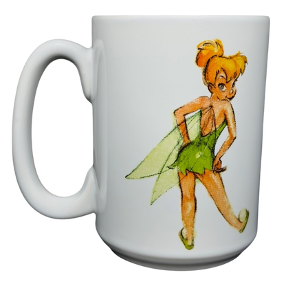 Tinker Bell Tink Sketch Mug Disney Store featuring a whimsical illustration of Tinker Bell