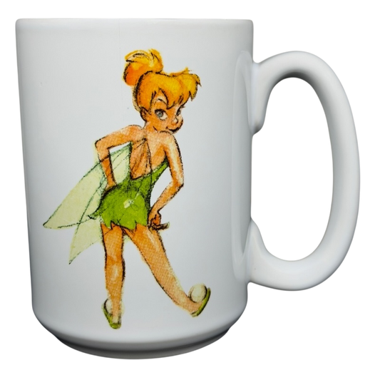 Tinker Bell Tink Sketch Mug Disney Store featuring a playful illustration of Tinker Bell