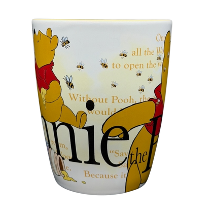 Winnie the Pooh Storybook Mug Disney Store featuring Pooh and bees with a quote background