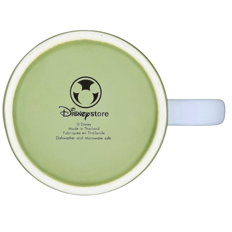Bottom view of Tinker Bell Tink Two-Tone Mug Disney Store in green and white, dishwasher safe