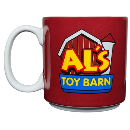 Disney Toy Story Al's Toy Barn collectible mug featuring vibrant red and yellow design