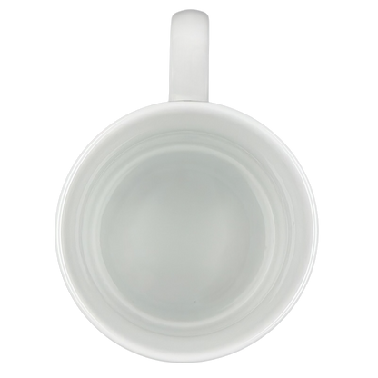 Top view of a Disney Villains Evil Queen stackable mug in white ceramic design