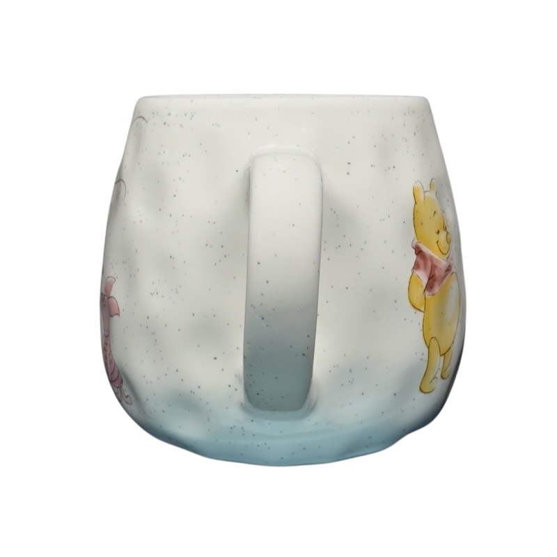 Winnie the Pooh dimpled ceramic collectible mug white speckled mug with handle featuring Pooh and Piglet illustrations