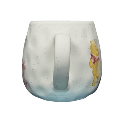 Winnie the Pooh dimpled ceramic collectible mug white speckled mug with handle featuring Pooh and Piglet illustrations