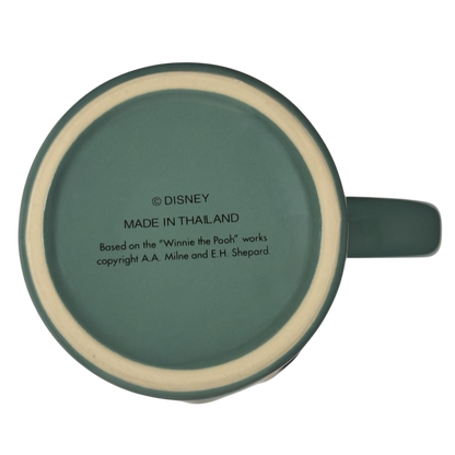 Disney Winnie the Pooh stuck in tree vintage mug teal bottom view showing copyright and Made in Thailand