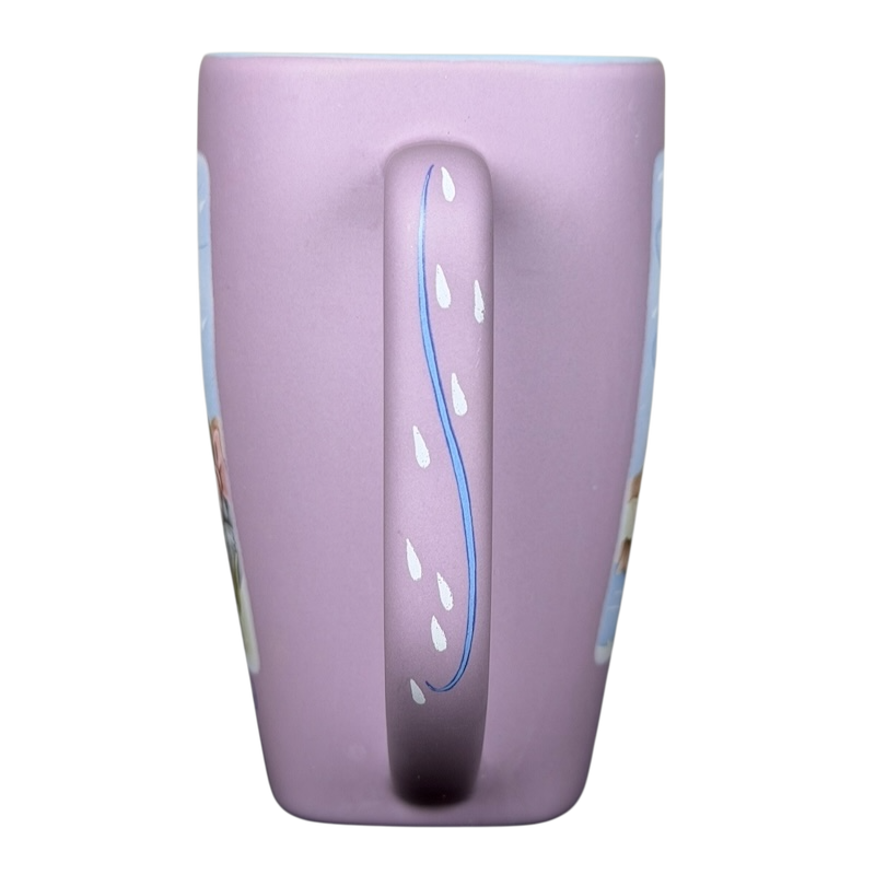 Side view of Disneyland Eeyore collectible mug in pastel purple with adorable character design