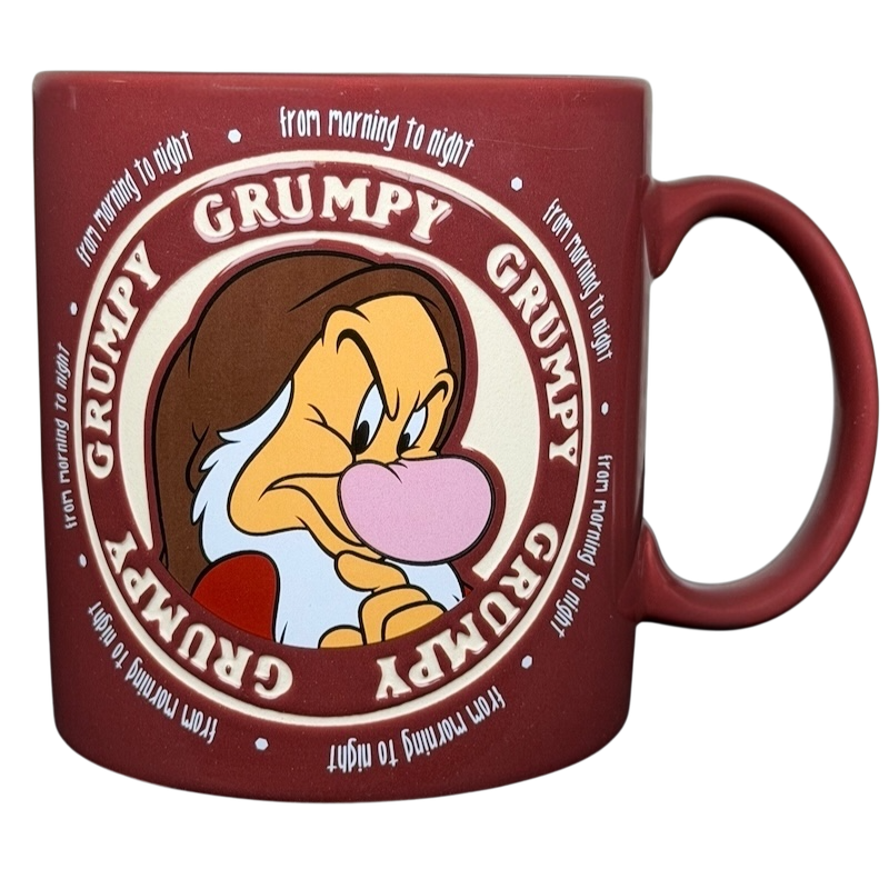 Grumpy Snow White Dwarf Etched Mug Disneyland featuring Grumpy with expressive details