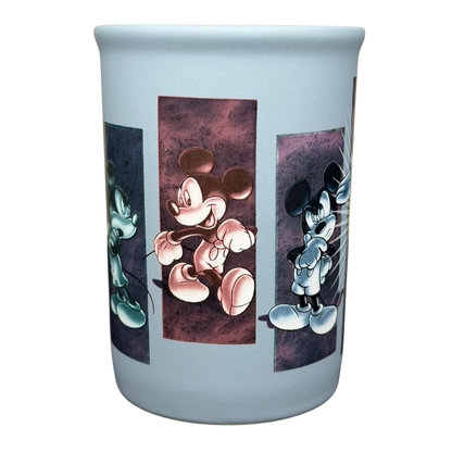 Mickey Mouse 5 Poses Disneyland Mug featuring colorful illustrations of Mickey Mouse in various poses