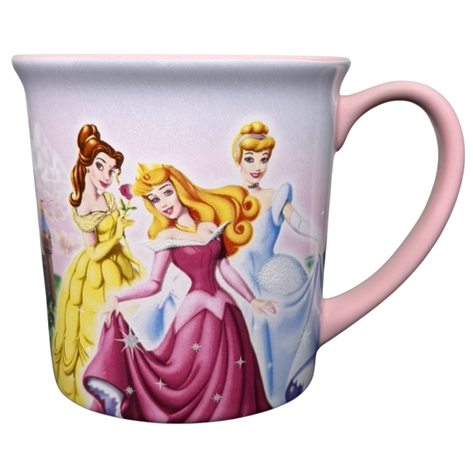 Princess Castle Disneyland Resort Mug featuring Disney Princesses Belle, Aurora, and Cinderella in vibrant colors