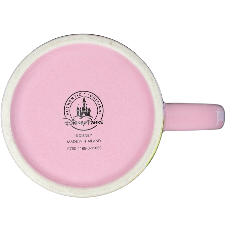 Bottom view of a pink Princess Castle Disneyland Resort Mug featuring Disney Parks branding