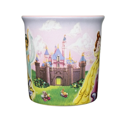Colorful Disney Princess Castle Disneyland Resort Mug featuring Belle and friends with a scenic castle view