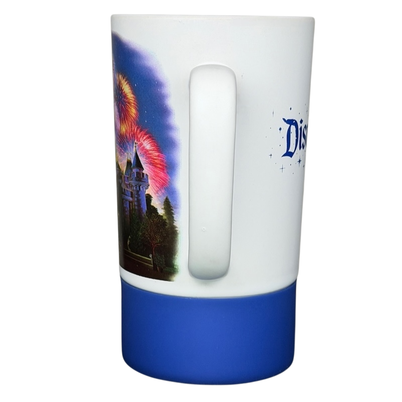 Disneyland Resort Sleeping Beauty Castle Fireworks Mug featuring colorful fireworks and iconic castle design