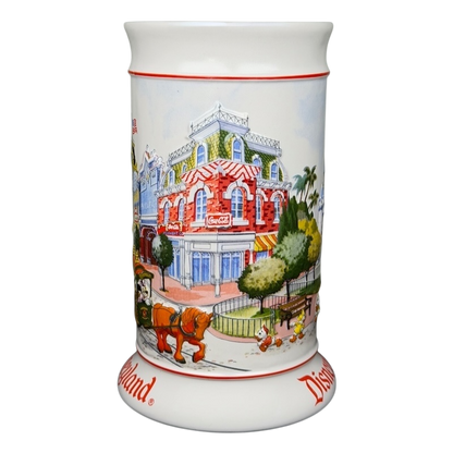 Disneyland Sleeping Beauty Castle Main Street USA Stein Mug featuring colorful artwork of Main Street