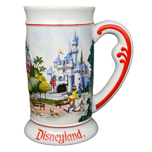 Disneyland Sleeping Beauty Castle Main Street USA Stein Mug featuring colorful park scenes and characters