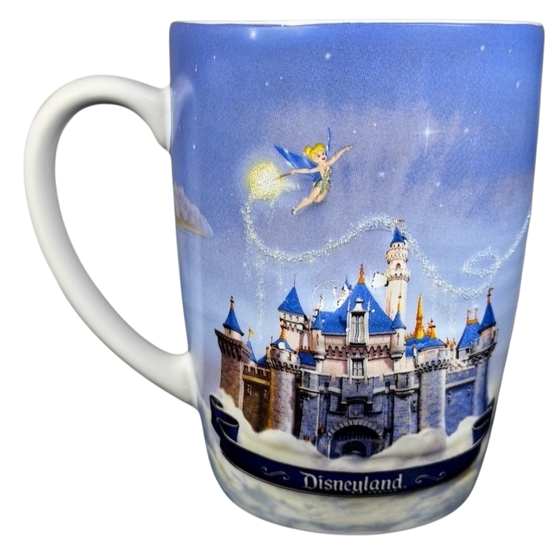 Disneyland Sleeping Beauty Castle mug featuring Tinkerbell and a beautiful castle design