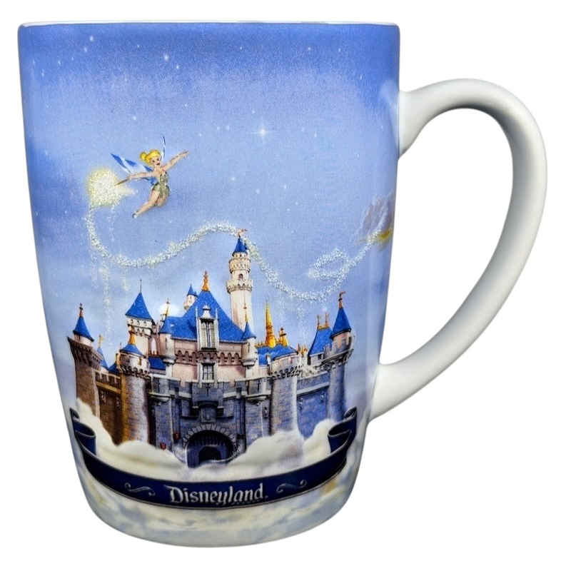 Disneyland Sleeping Beauty Castle mug featuring Tinker Bell and vibrant colors for Disney fans