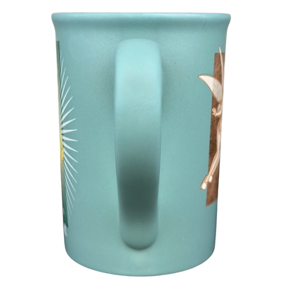 Tinker Bell Tink 5 Poses Disneyland Mug in teal with whimsical fairy illustrations