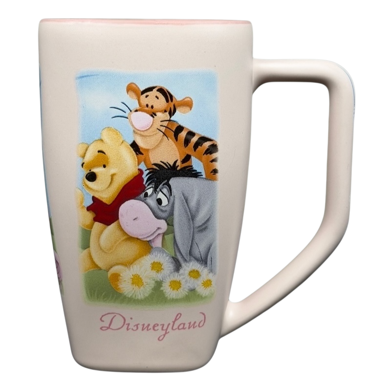 Disneyland Winnie the Pooh Make A Wish vintage mug featuring Pooh, Tigger, and Eeyore in a colorful design