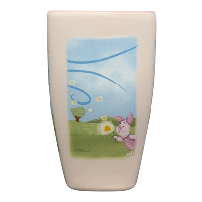 Disneyland Winnie the Pooh Make A Wish vintage mug featuring Piglet in a grassy field with dandelions