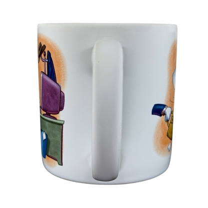 Disney Clock Watcher vintage Donald Duck mug showing side handle and colorful cartoon design