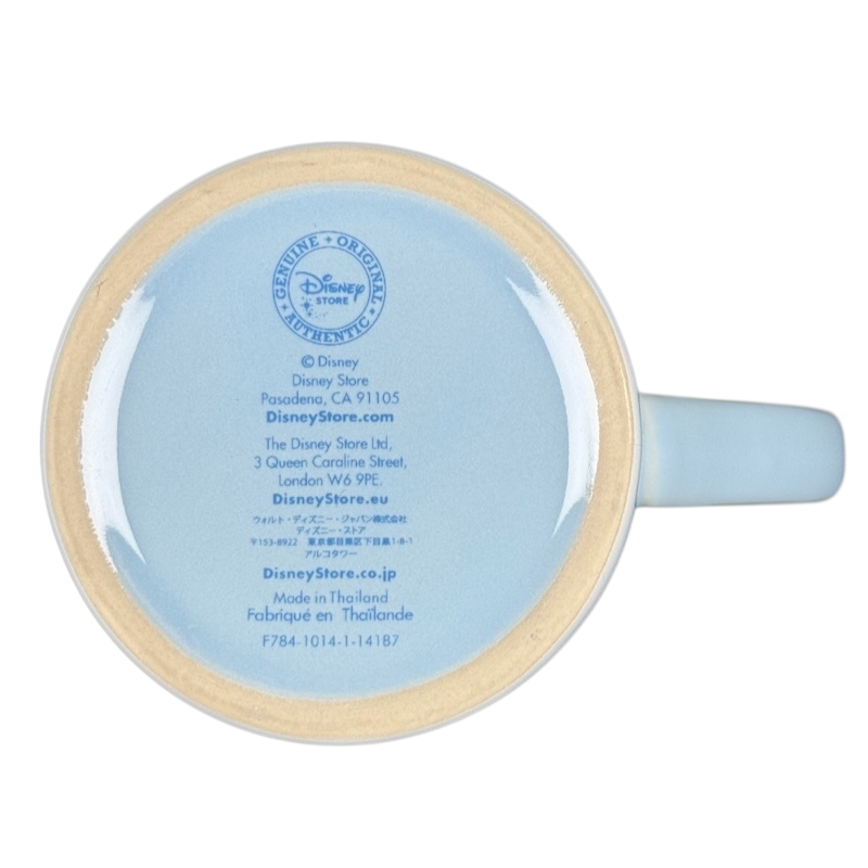Frozen Elsa Disney mug underside view light blue ceramic base with Disney Store logo and text