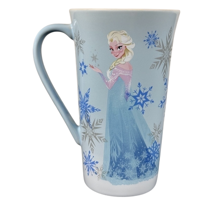 Frozen Elsa Disney mug tall light blue ceramic mug with Elsa illustration and blue snowflake pattern