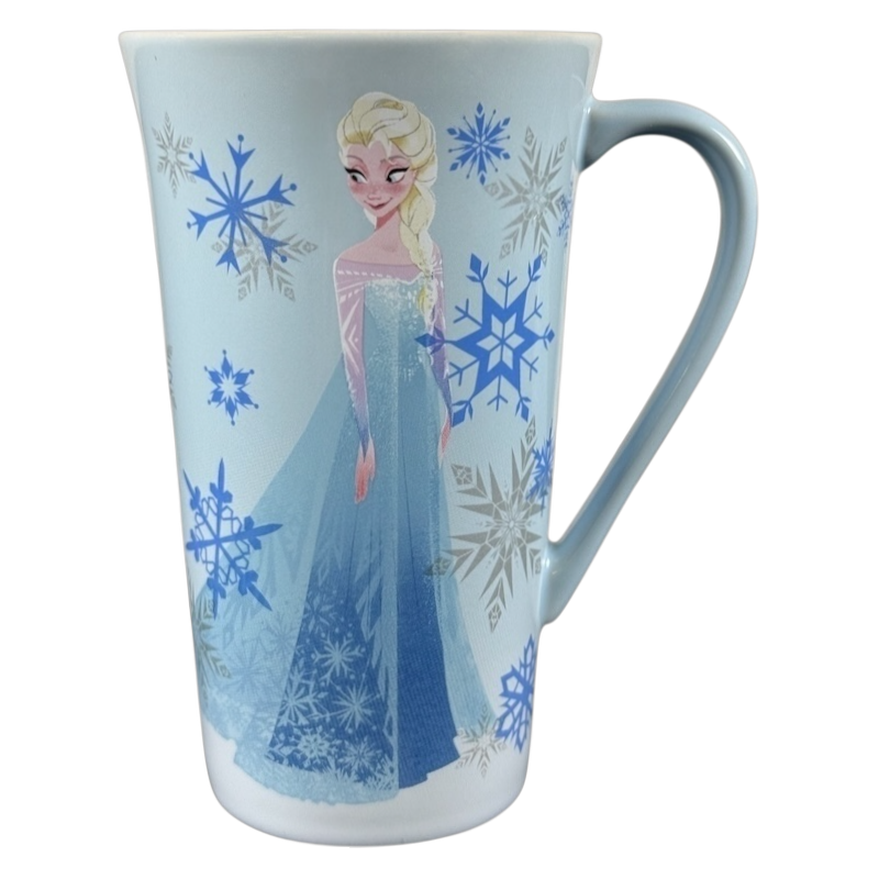 Frozen Elsa Disney mug tall ceramic blue latte mug featuring Elsa in ice dress and snowflake design