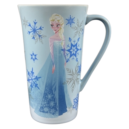 Frozen Elsa Disney mug tall ceramic blue latte mug featuring Elsa in ice dress and snowflake design