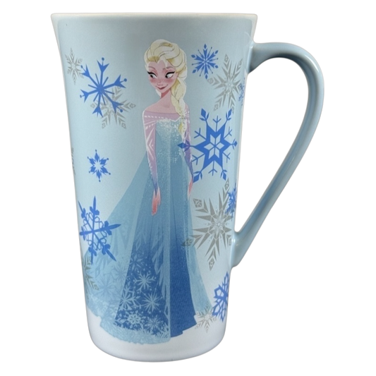 Frozen Elsa Disney mug tall ceramic blue latte mug featuring Elsa in ice dress and snowflake design