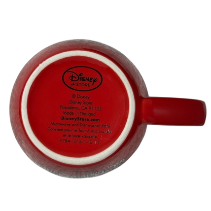 Bottom view of Disney Mickey Mouse Magic Around The World vintage mug showing red base and manufacturer details