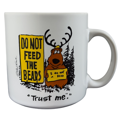 Brinker Ink do not feed the bears vintage mug featuring a humorous bear design and playful text