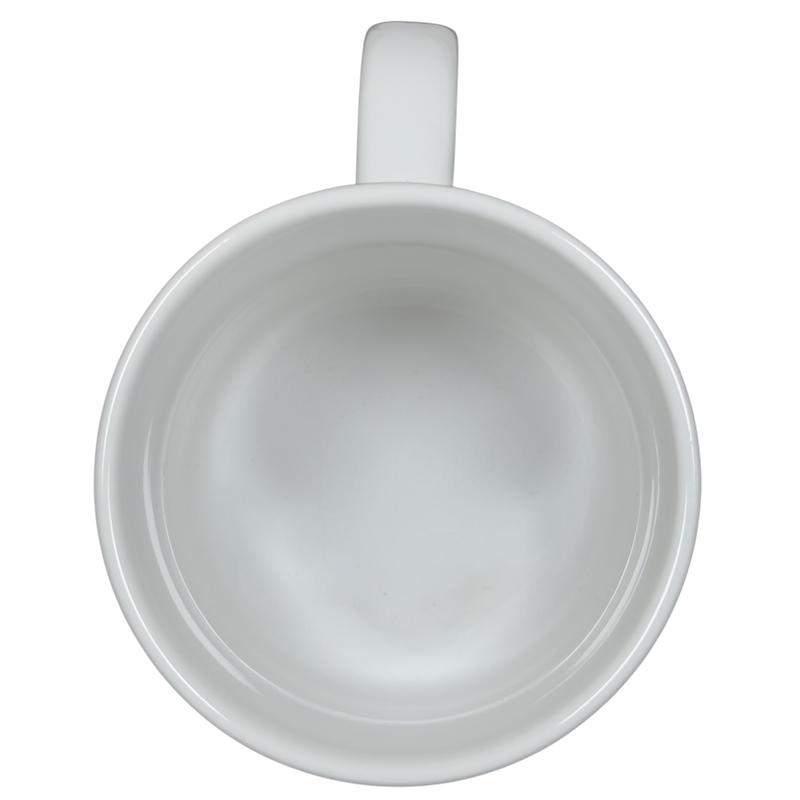 Inside view of a white ceramic do not feed the bears vintage mug for coffee lovers