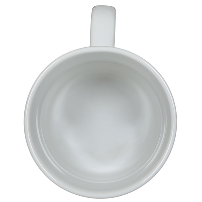 Inside view of a white ceramic do not feed the bears vintage mug for coffee lovers