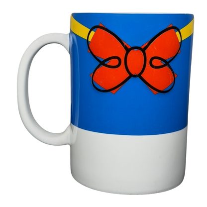 Disney Donald Duck Bow collectible mug featuring a colorful bow design on a blue background
