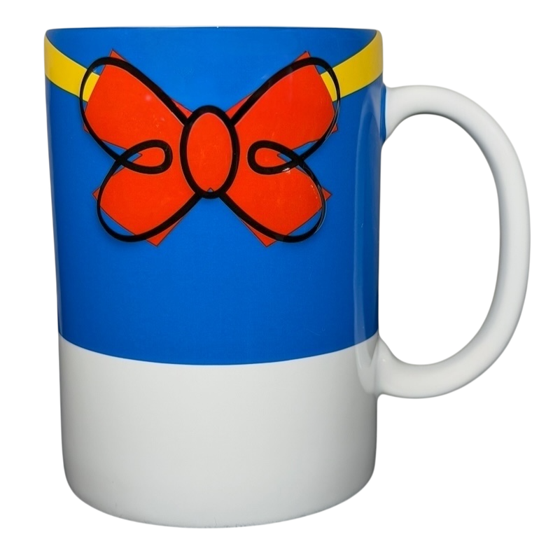 Donald Duck Bow collectible mug featuring a colorful blue design with a red bow detail