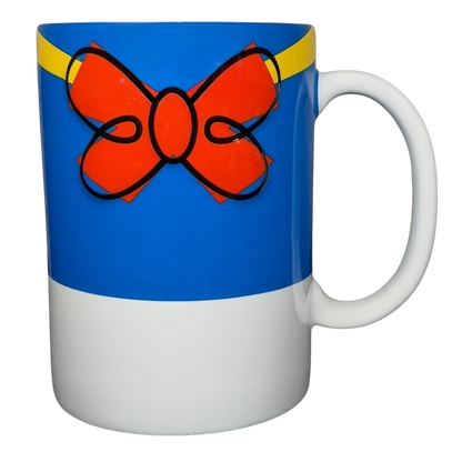 Donald Duck Bow collectible mug featuring a colorful blue design with a red bow detail
