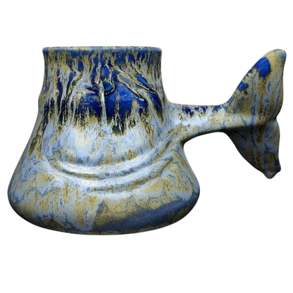 Doug Wylie Whale Tail Handle Mug in blue and gold with a unique whale tail design