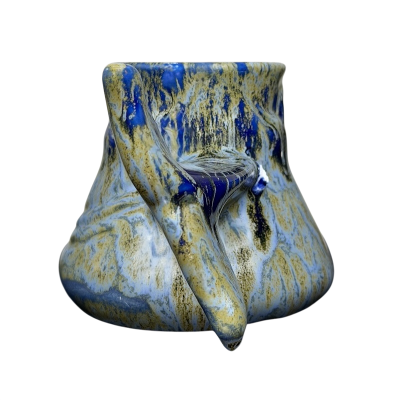 Doug Wylie Whale Tail Handle Mug in blue and gold with unique swirling design