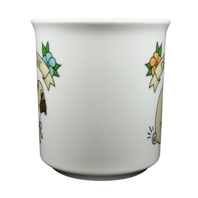 Fred Draggin Vintage Pug Dog Mug with Playful Design and Colorful Accents