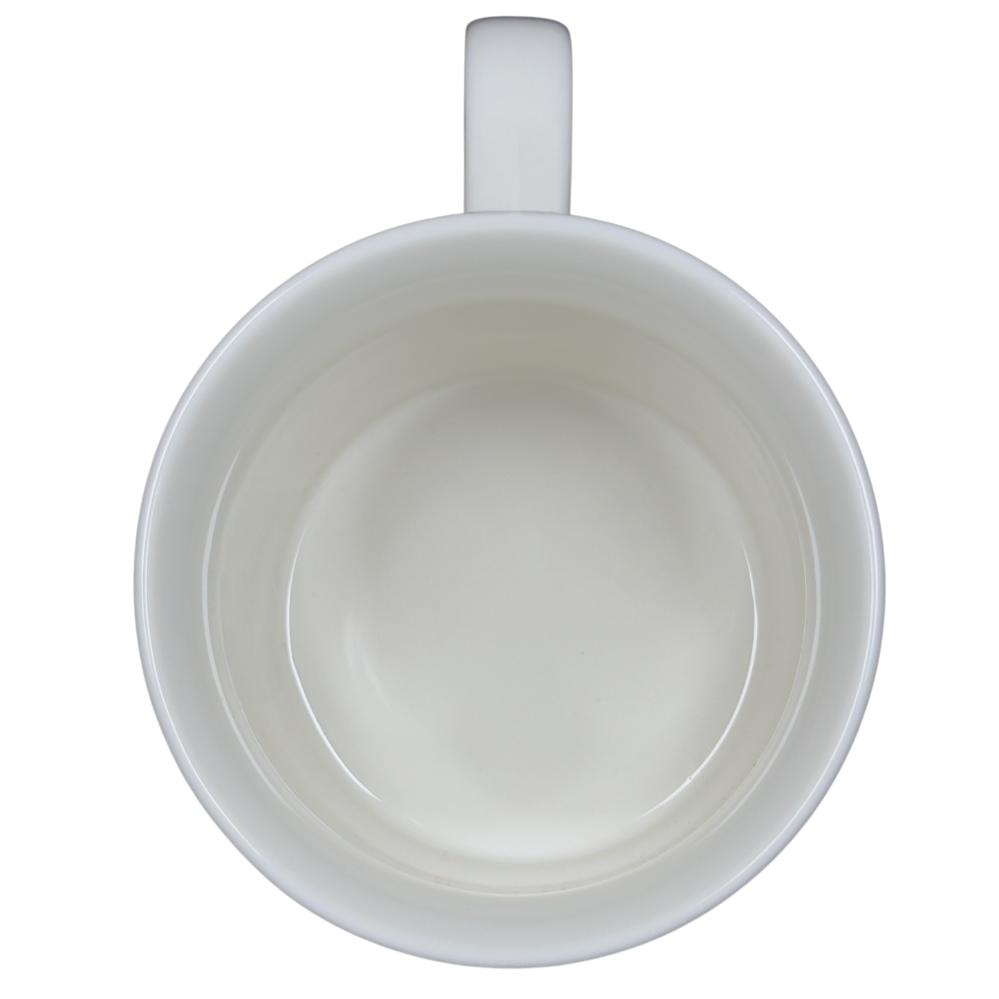 Inside view of Fred draggin vintage pug dog mug with a smooth white finish