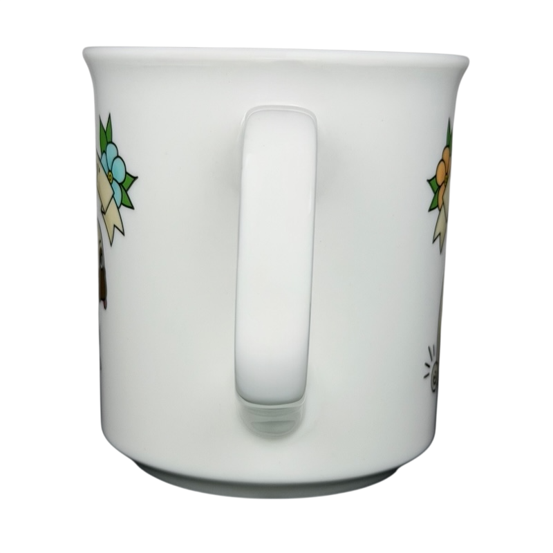 Fred Draggin Vintage Pug Dog Mug with Colorful Flower Accents and Unique Handle Design