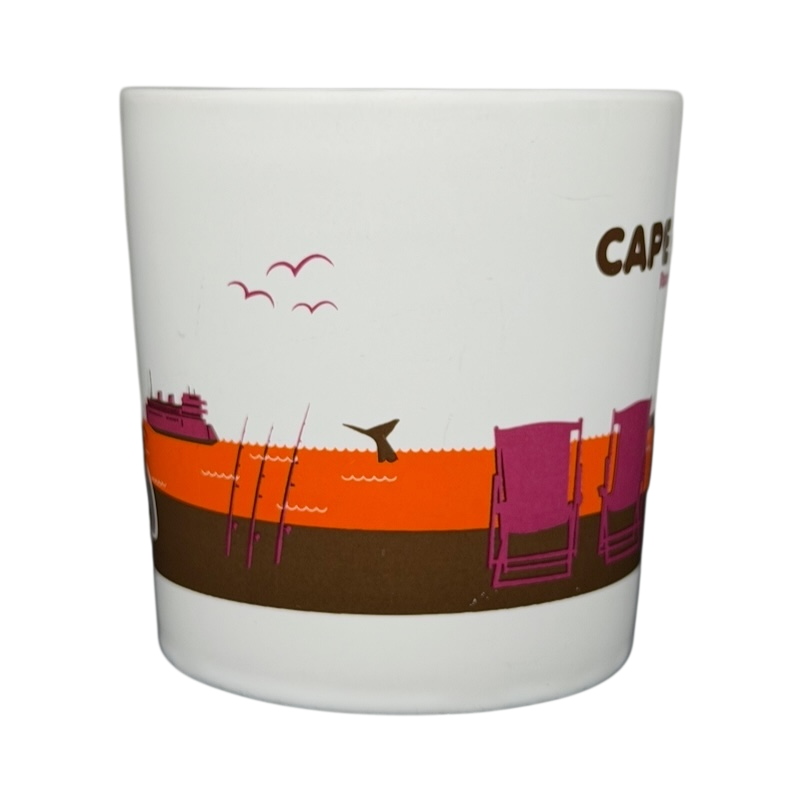 Dunkin' Donuts Cape Cod vintage Mug featuring beach scenery with chairs and a whale tail