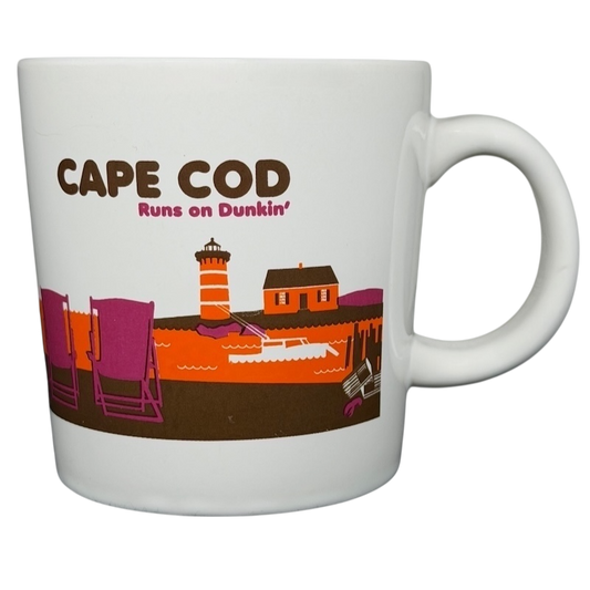 Dunkin' Donuts Cape Cod vintage Mug featuring a scenic design with a lighthouse and beach chairs
