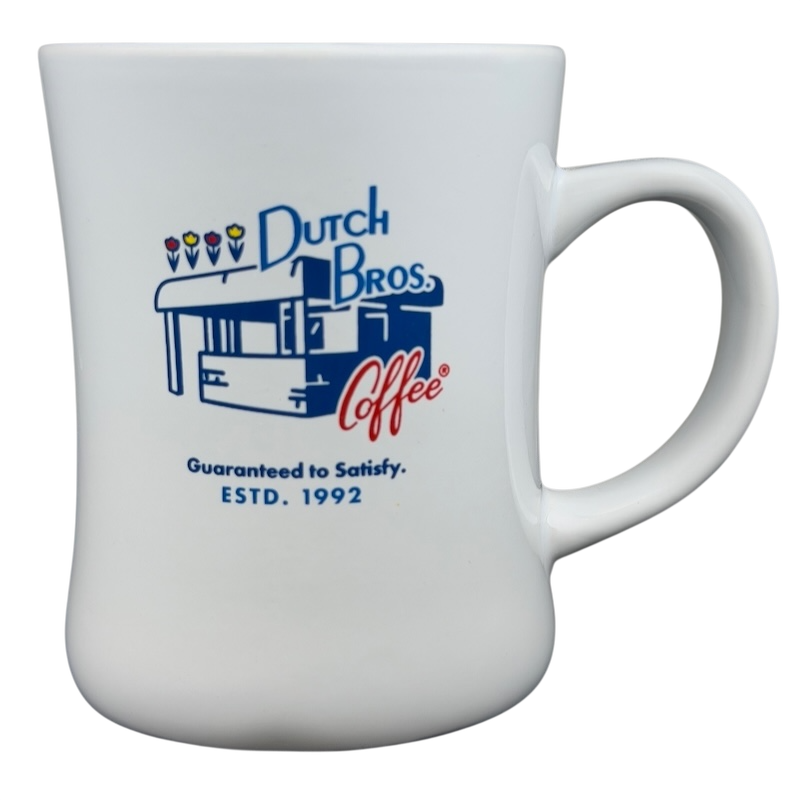Dutch Bros Coffee Guaranteed To Satisfy Mug with logo and classic design for coffee lovers